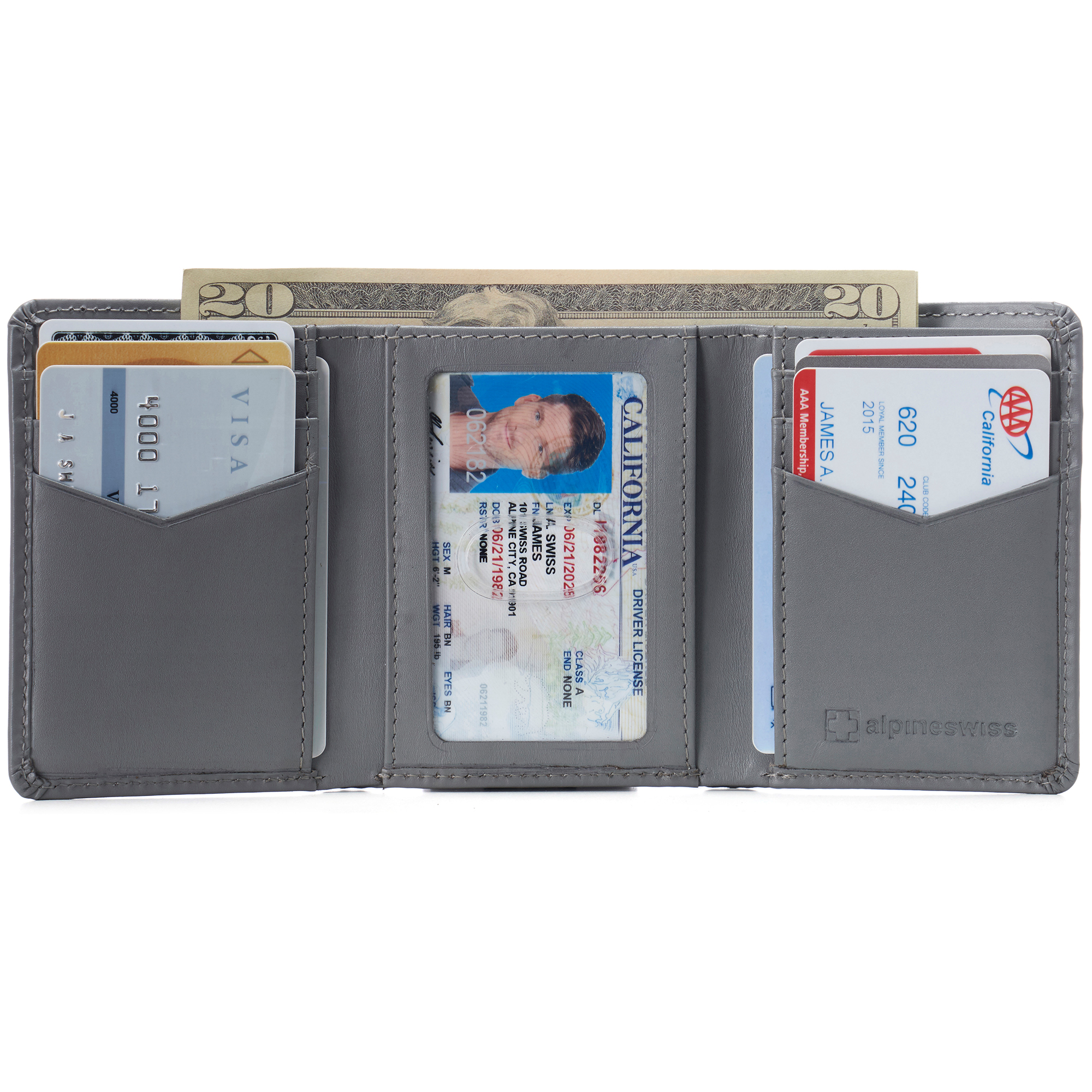 Men's Genuine Leather Trifold Wallet – RFID Blocking, ID Window, 8 Card Slots, Black
